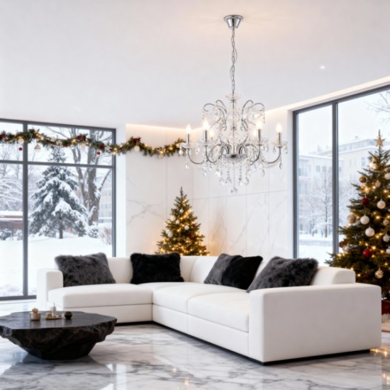 ΦΩΤΙΣΤΙΚΟ ΚΡΕΜΑΣΤΟ ΜΕΤΑΛΛΟ-ΓΥΑΛΙ 6ΦΩΤΟ  6XE14 ΜΑΧ 15W 650X1560mm ΛΕΥΚΟ ARTE ILLUMINA KRISTALLO