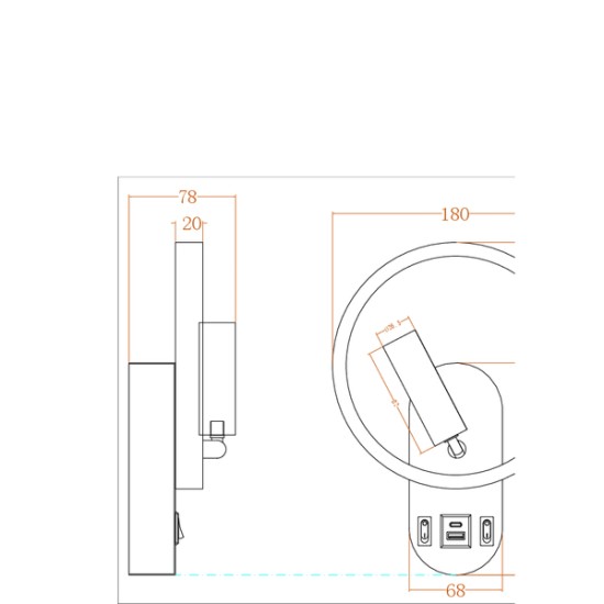 ΑΠΛΙΚΑ ΑΝΑΓΝΩΣΗΣ ΔΙΠΛΟΥ ΦΩΤΙΣΜΟΥ LED 3+10W 150+350Lm 3000K 180x78x243mm ΜΕ USB TYPE C ΜΑΥΡΗ  FORMA