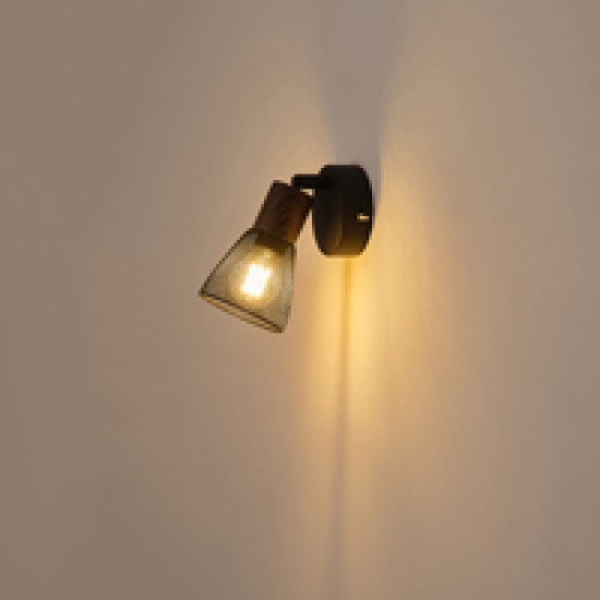 ΣΠΟΤ ΜΑΥΡΟ ΜΕ ΞΥΛΟ ΚΑΙ ΔΙΧΤΥ 1XE14 D80XH125mm ARTE ILLUMINA MESHY