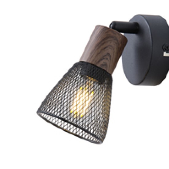 ΣΠΟΤ ΜΑΥΡΟ ΜΕ ΞΥΛΟ ΚΑΙ ΔΙΧΤΥ 1XE14 D80XH125mm ARTE ILLUMINA MESHY