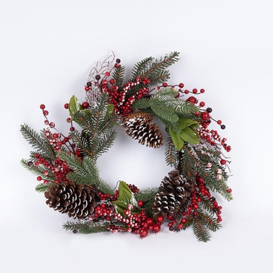 ΣΤΕΦΑΝΙ ΜΕ ΧΙΟΝΙΣΜΕΝΑ BERRIES ΚΑΙ ΚΟΥΚΟΥΝΑΡΙΑ, 55cm ΣΤΕΦΑΝΙ ΜΕ ΧΙΟΝΙΣΜΕΝΑ BERRIES ΚΑΙ ΚΟΥΚΟΥΝΑΡΙΑ, 55cm