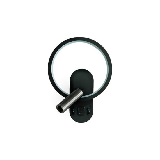 ΑΠΛΙΚΑ ΑΝΑΓΝΩΣΗΣ ΔΙΠΛΟΥ ΦΩΤΙΣΜΟΥ LED 3+10W 150+350Lm 3000K 180x78x243mm ΜΕ USB TYPE C ΜΑΥΡΗ  FORMA