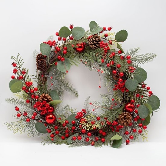 ΣΤΕΦΑΝΙ ΜΕ ΚΟΚΚΙΝΕΣ ΜΠΑΛΕΣ ΚΑΙ ΦΥΛΛΑ ΕΥΚΑΛΥΠΤΟΥ, 60cm ΣΤΕΦΑΝΙ ΜΕ ΚΟΚΚΙΝΕΣ ΜΠΑΛΕΣ ΚΑΙ ΦΥΛΛΑ ΕΥΚΑΛΥΠΤΟΥ, 60cm