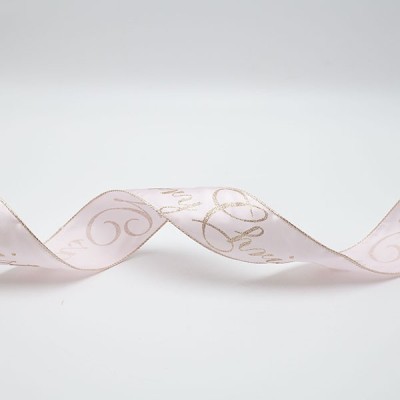 ΚΟΡΔΕΛΑ ΡΟΖ ΣΑΤΕΝ ΜΕ GLITTER MERRY CHRISTMAS, 914x6.3cm