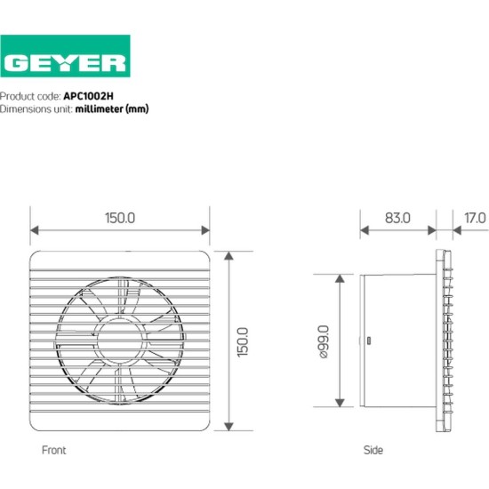 Εξαεριστήρας λευκός 12W 66mᶟ/h 100mm Εξαεριστήρας λευκός 12W 66mᶟ/h 100mm