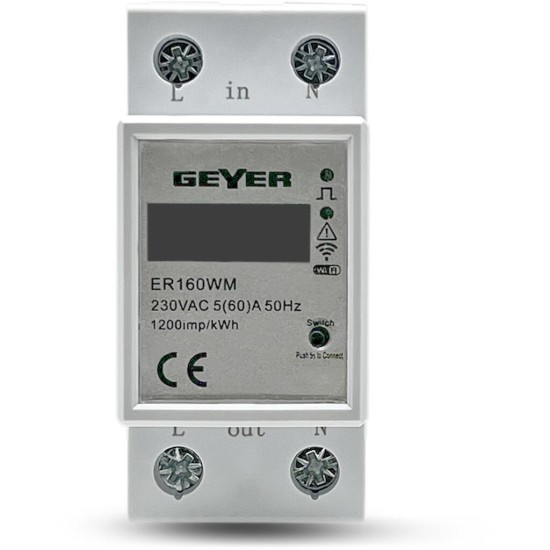 Wi-Fi Μετρητής ενέργειας και επιτηρητής τάσης 1Φ 60Α 2Μ ER160WM