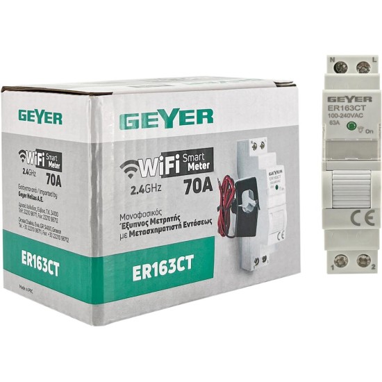 Wi-Fi Μετρητής ενέργειας με Μ/Σ εντάσεως 1Φ 63Α 1Μ ER163CT
