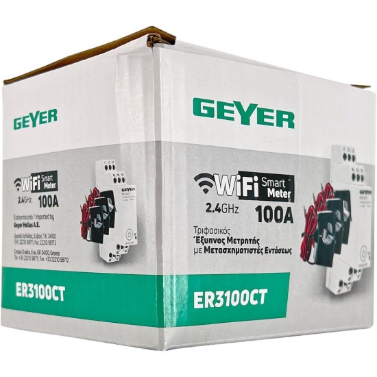 Wi-Fi Μετρητής ενέργειας με Μ/Σ εντάσεως 3Φ 100Α 1Μ ER3100CT