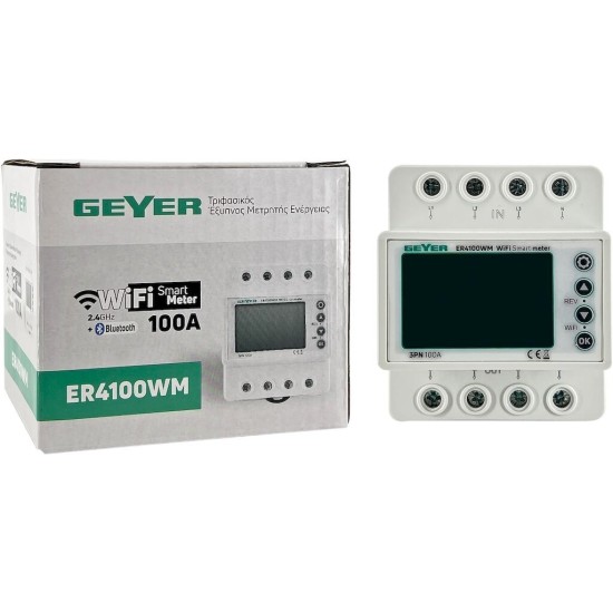 Wi-Fi  Μετρητής ενέργειας και επητηρητής τάσης 3Φ 100Α 4Μ ER4100WM