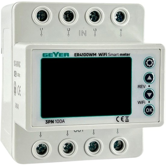 Wi-Fi  Μετρητής ενέργειας και επητηρητής τάσης 3Φ 100Α 4Μ ER4100WM