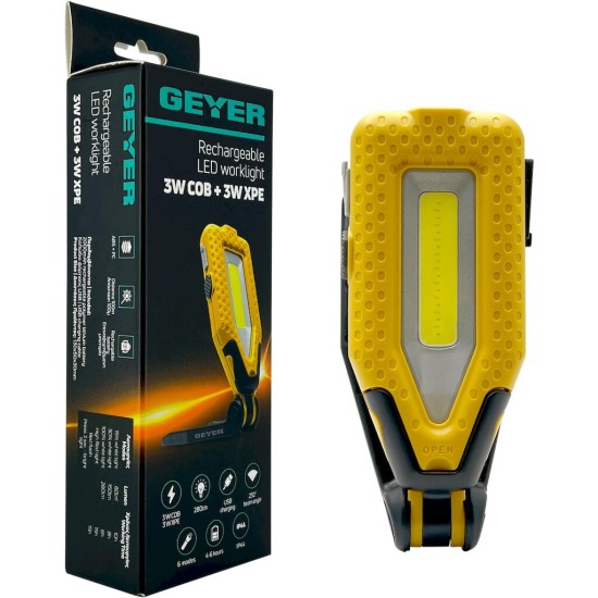 Επαναφορτιζόμενος LED Φακός εργασίας 3W COB + 3W XPE