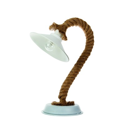 Επιτραπέζιο φωτιστικό από καφέ σχοινί και λευκό μέταλλο 1XE27 D:32cm (3438-WH)  Επιτραπέζιο φωτιστικό από καφέ σχοινί και λευκό μέταλλο 1XE27 D:32cm (3438-WH)