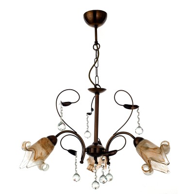 Κρεμαστό φωτιστικό από οξυντέ μέταλλο κρύσταλλα και μελί γυαλί 3Φ  Κρεμαστό φωτιστικό από οξυντέ μέταλλο κρύσταλλα και μελί γυαλί 3Φ