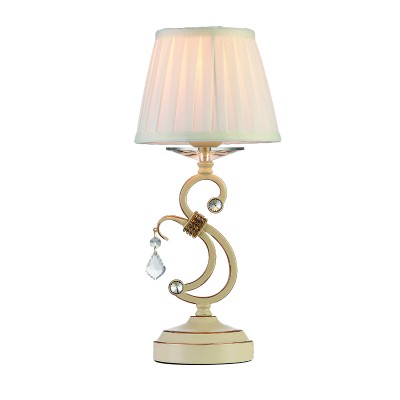 Επιτραπέζιο φωτιστικό από μπεζ μέταλλο κρύσταλλο και υφασμάτινο καπέλο 1XE13 D:40cm (3404)  Επιτραπέζιο φωτιστικό από μπεζ μέταλλο κρύσταλλο και υφασμάτινο καπέλο 1XE13 D:40cm (3404)