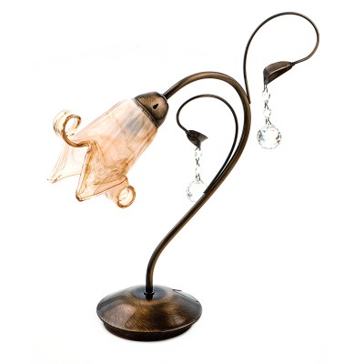  Επιτραπέζιο φωτιστικό από οξυντέ μέταλλο κρύσταλλα και μελί γυαλί 1XE14 D:30cm (3427-BR)