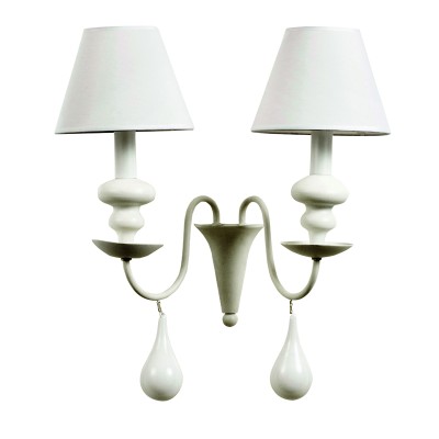  Επιτοίχιο φωτιστικό από λευκό μέταλλο και υφασμάτινο καπέλο (43333-2Φ-Λευκό)