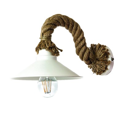  Επιτοίχιο φωτιστικό από καφέ σχοινί και λευκό μέταλλο 1XE27 D:35cm (43351-WH)
