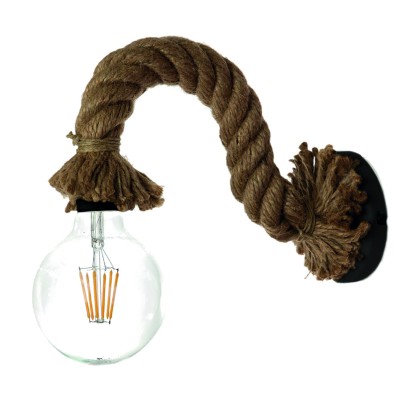  Επιτοίχιο φωτιστικό από καφέ σχοινί και μαύρο μέταλλο 