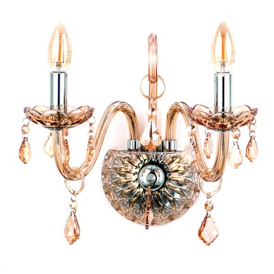  Επιτοίχιο φωτιστικό από μελί γυαλί και κρύσταλλα 2XE14 D:35cm (43391-2-AMBER)