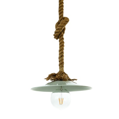  Κρεμαστό φωτιστικό από καφέ σχοινί και λευκό μέταλλο 1XE27 D:36cm (4382-WH)