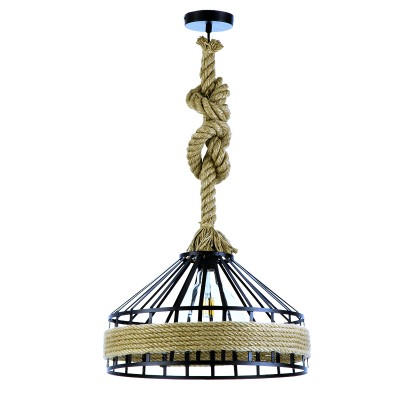  Κρεμαστό φωτιστικό από καφέ σχοινί και μαύρο μέταλλο 1XE27 D:40cm (4421-BL) 