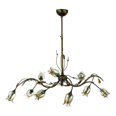  Κρεμαστό φωτιστικό από οξυντέ μέταλλο κρύσταλλα και μελί γυαλί 9XG9 D:90cm (5224-9-Οξυντέ)