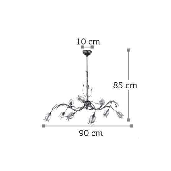  Κρεμαστό φωτιστικό από οξυντέ μέταλλο κρύσταλλα και μελί γυαλί 9XG9 D:90cm (5224-9-Οξυντέ)