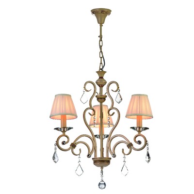 Κρεμαστό φωτιστικό μπεζ  κρύσταλλα&υφασμάτινα  καπέλα 3Φ