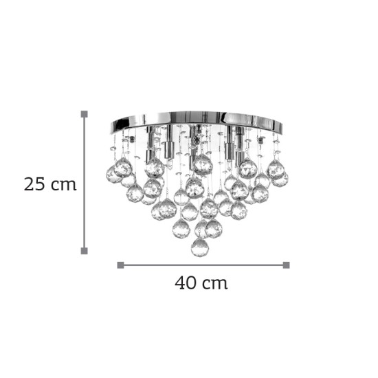  Φωτιστικό οροφής από χρώμιο μέταλλο και διάφανα κρύσταλλα 5XG9 D:40cm (5292-Β)