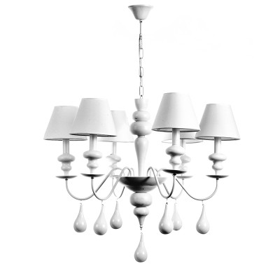  Κρεμαστό φωτιστικό από λευκό μέταλλο και υφασμάτινο καπέλο  6Φ