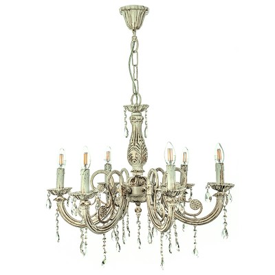 Κρεμαστό φωτιστικό από μέταλλο σε μπεζ πατίνα και κρύσταλλα 6XE14 D:60cm (5303-6)  Κρεμαστό φωτιστικό από μέταλλο σε μπεζ πατίνα και κρύσταλλα 6XE14 D:60cm (5303-6)