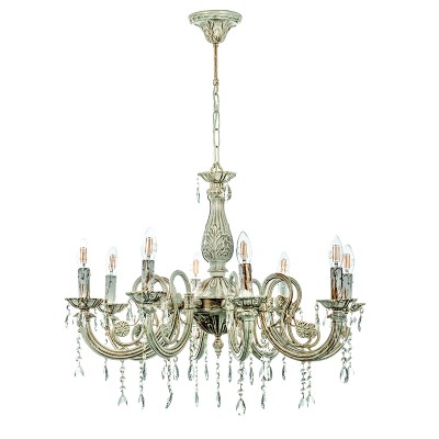  Κρεμαστό φωτιστικό από μέταλλο σε μπεζ πατίνα και κρύσταλλα 8XE13 D:65cm (5303-8)