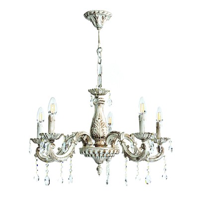 Κρεμαστό φωτιστικό από μέταλλο σε μπεζ πατίνα και κρύσταλλα 5XE14 D:60cm (5304-5)  Κρεμαστό φωτιστικό από μέταλλο σε μπεζ πατίνα και κρύσταλλα 5XE14 D:60cm (5304-5)