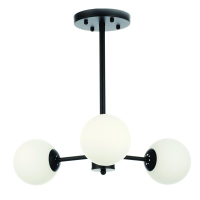  Κρεμαστό φωτιστικό από μαύρο μέταλλο και λευκή οπαλίνα 3XG9 D:45cm (5315-3)