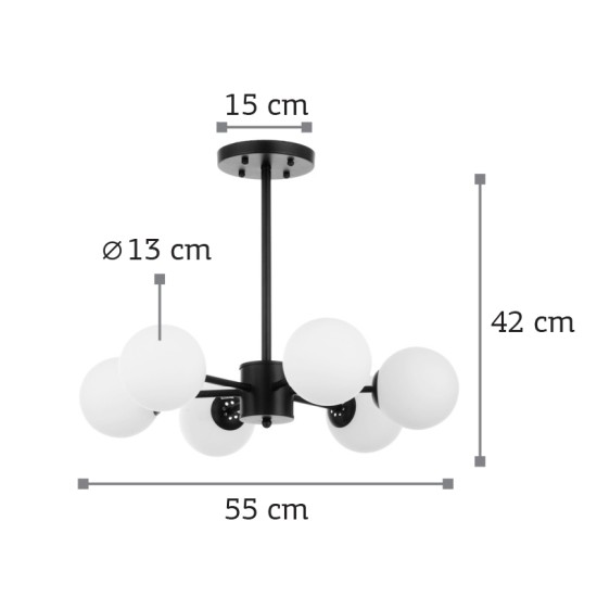 Φωτιστικό Οροφής Μαύρο με Λευκή Οπαλίνα  6Φ
