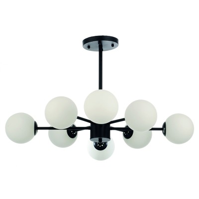 Φωτιστικό Οροφής Μαύρο με Λευκή Οπαλίνα 8Φ