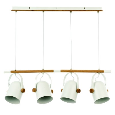  Κρεμαστο Φωτιστικο Μεταλλο-Ξυλο 4Φ ΛΕΥΚΟ