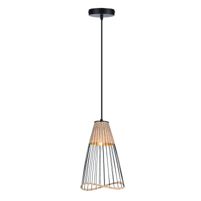  Κρεμαστό φωτιστικό από ρατάν και μαύρο μέταλλο 1XE27 D:23cm (4529)