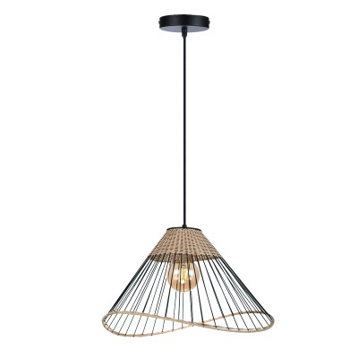  Κρεμαστό φωτιστικό από ρατάν και μαύρο μέταλλο 1XE27 D:48cm (4530)