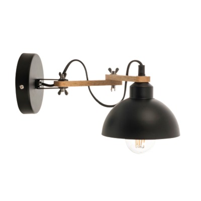  Επιτοίχιο φωτιστικό από μαύρο μέταλλο και ξύλο 1XE27 D:34cm (43382-BL)