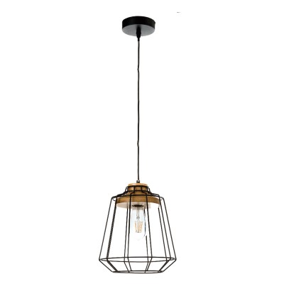  Κρεμαστό φωτιστικό από μαύρο μέταλλο και ξύλο 1XE27 D:25cm (4388)