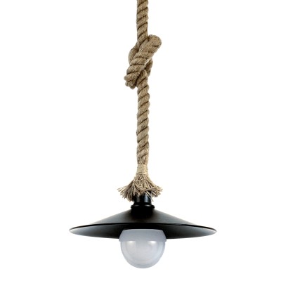  Κρεμαστό φωτιστικό από καφέ σχοινί και μαύρο μέταλλο 1XE27 D:36cm (4382-BL)