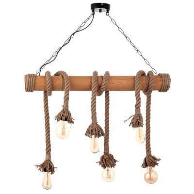 Φωτιστικο Οροφης Ξυλο-Σχοινι  6Φ