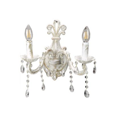  Επιτοίχιο φωτιστικό από μέταλλο σε μπεζ πατίνα και κρύσταλλα 2XE14 D:30cm (43356-2)