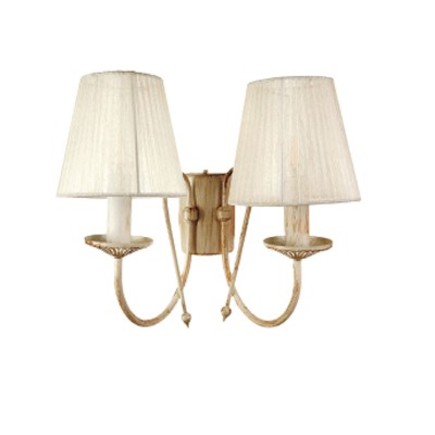  Επιτοίχιο φωτιστικό από μέταλλο σε μπεζ πατίνα και υφασμάτινο καπέλο 2XE14 D:30cm (43359)