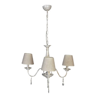  Κρεμαστό φωτιστικό από λευκή πατίνα, κρύσταλλα και υφασμάτινο καπέλο 3XE14 D:55cm  (5010-3)