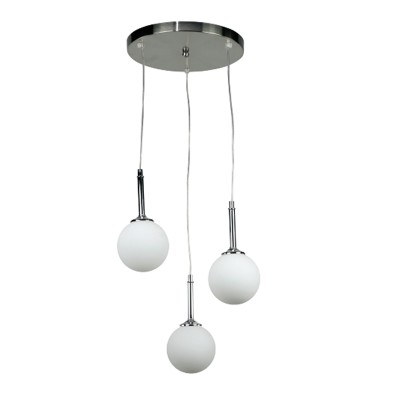  Κρεμαστό φωτιστικό από χρώμιο μέταλλο και λευκή οπαλίνα 3XG9 D:30cm (4515-3 ΡΟΖΕΤΑ)