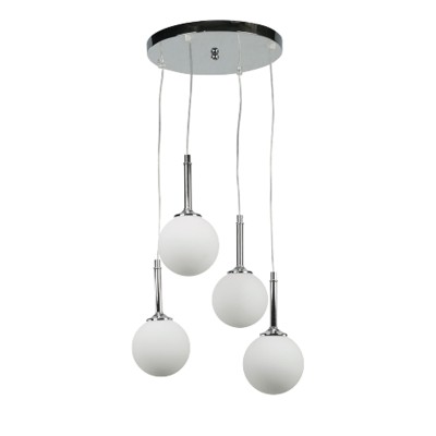  Κρεμαστό φωτιστικό από χρώμιο μέταλλο και λευκή οπαλίνα 4XG9 D:30cm (4515-4 ΡΟΖΕΤΑ)