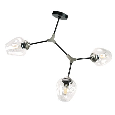  Κρεμαστό φωτιστικό από μαύρο και ασημί μέταλλο και διάφανο γυαλί 3XE27 D:70cm (6129-3-ΝΜ)