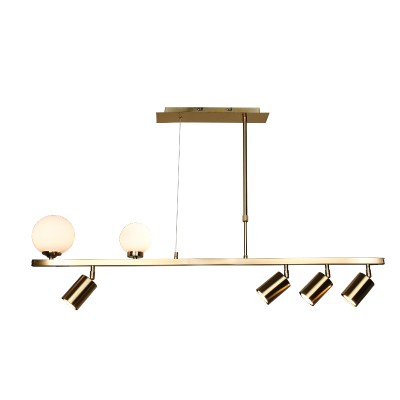  Κρεμαστό φωτιστικό από χρυσαφί μέταλλο και λευκή οπαλίνα 2XG9 και 4XGU10 D:110cm (6191-GL)